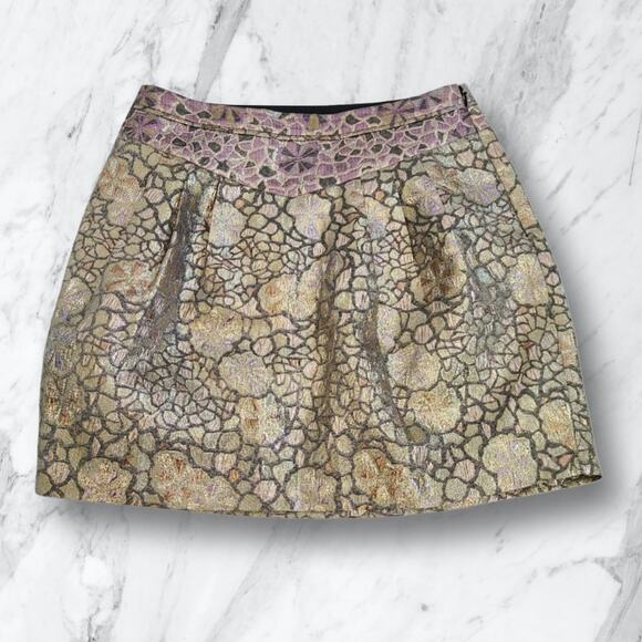 Urban Outfitters Kimchi Blue Floral Metallic Jacquard Pleated Skirt Size 6 - Picture 9 of 9